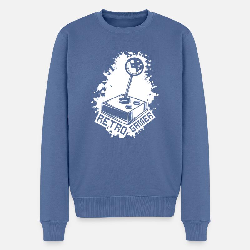 Retro Gamer Joystick - Männer Premium Bio Pullover - Taubenblau
