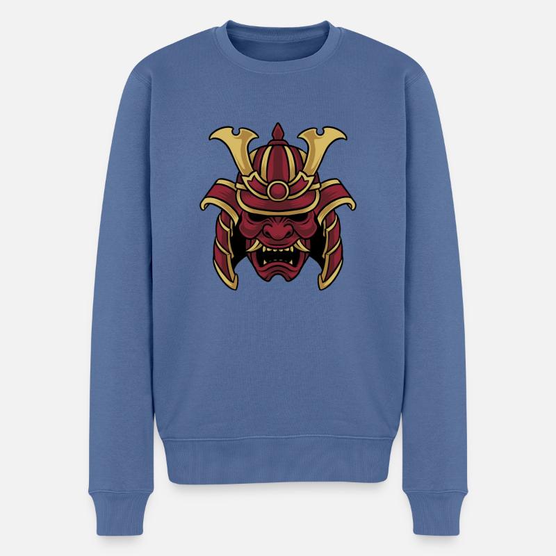 Samurai Warrior Maske - Männer Premium Bio Pullover - Taubenblau