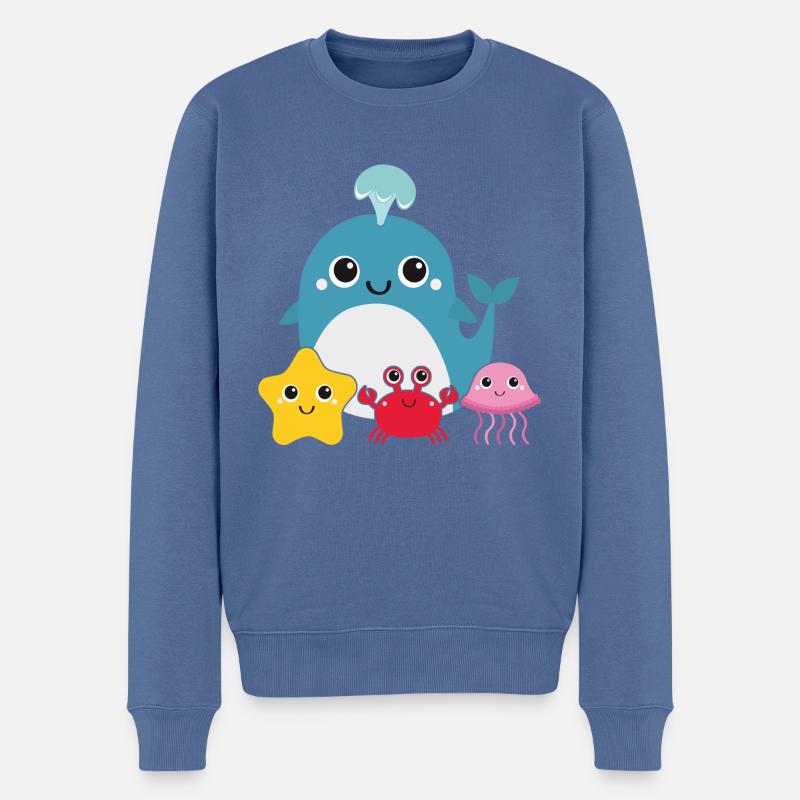Kleiner Wal mit Freunden - Männer Premium Bio Pullover - Taubenblau