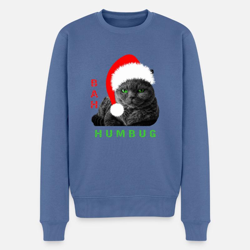 Bah Humbug Chat de Noël - Pull Premium bio Homme - bleu pigeon