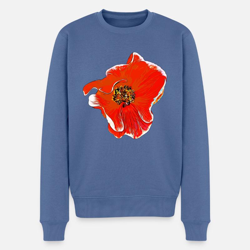 Fleurs Rose orange - Pull Premium bio Homme - bleu pigeon