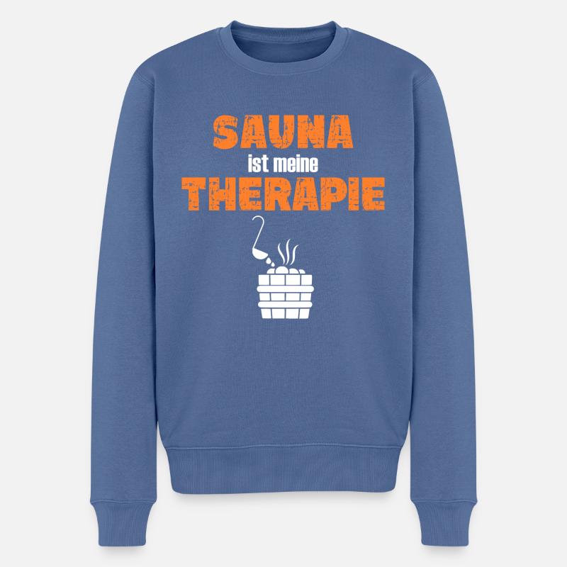 Sauna ist meine Therapie - Männer Premium Bio Pullover - Taubenblau
