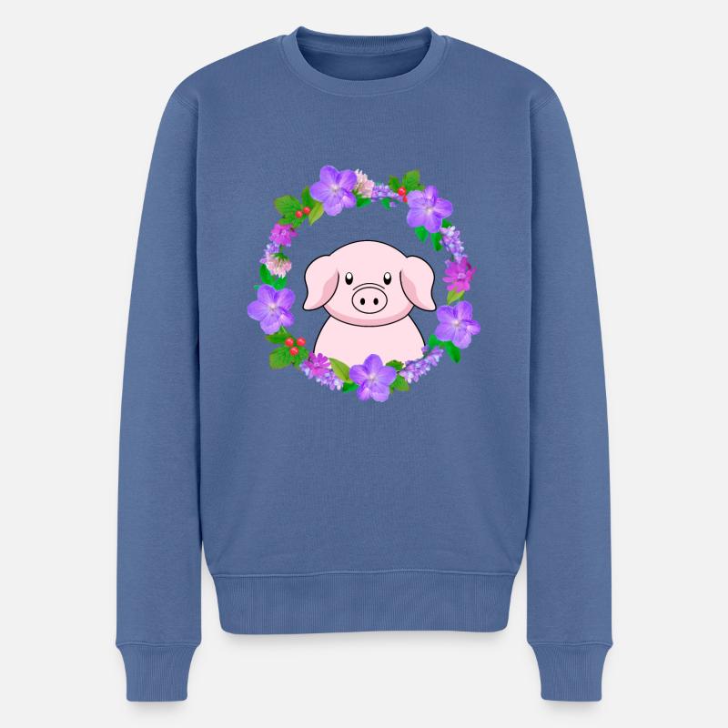 Süßes rosa Schwein - Männer Premium Bio Pullover - Taubenblau