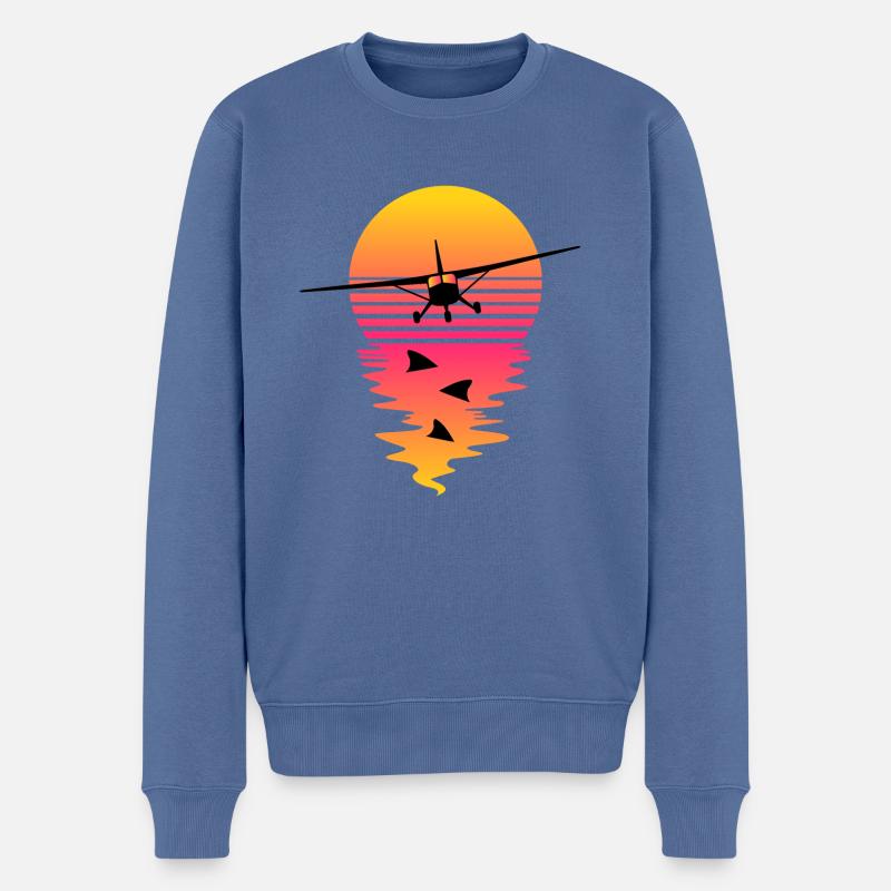 Vol Synthwave - Pull Premium bio Homme - bleu pigeon