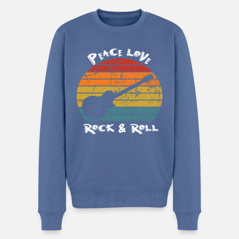 Peace Love Rock & Roll - Männer Premium Bio Pullover - Taubenblau