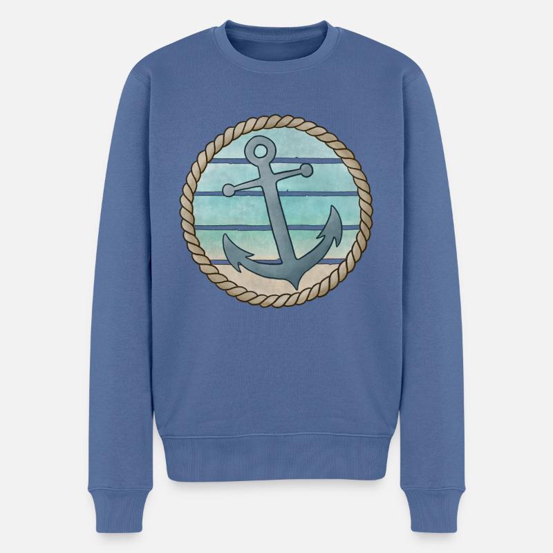 Anker Tau Seil Strand Vintage - Männer Premium Bio Pullover - Taubenblau