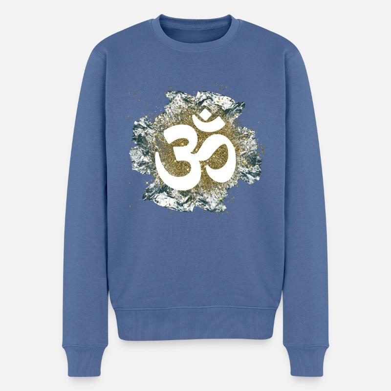 om signe or éléments métalliques yoga - Pull Premium bio Homme - bleu pigeon