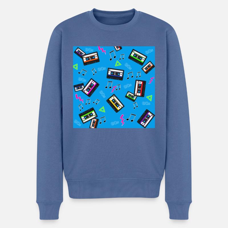 Buntes 80er Jahre Shirt. - Männer Premium Bio Pullover - Taubenblau