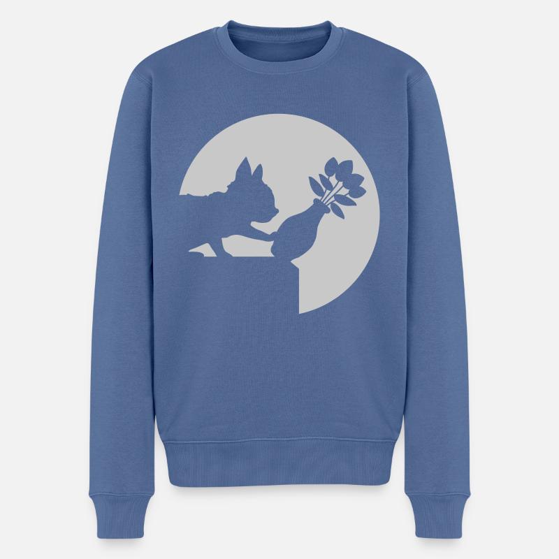 Herunterfallende Blumenvase freche Katze - Männer Premium Bio Pullover - Taubenblau
