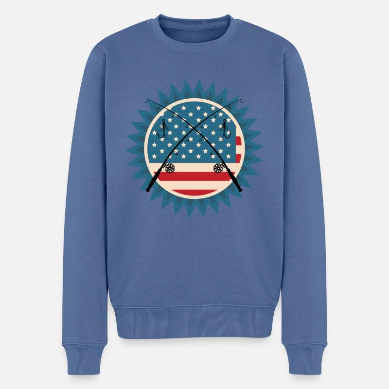 USA Hobby Angelrute - Männer Premium Bio Pullover - Taubenblau