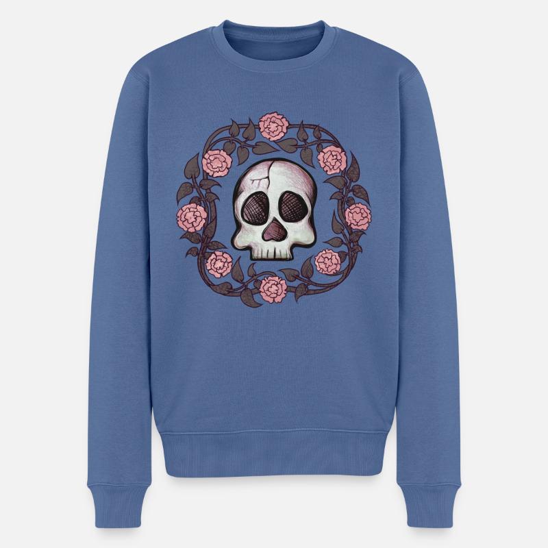 Joli crâne de rose effrayant - Pull Premium bio Homme - bleu pigeon