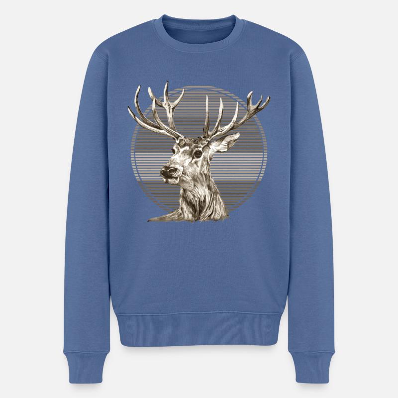 Hirsch - Männer Premium Bio Pullover - Taubenblau