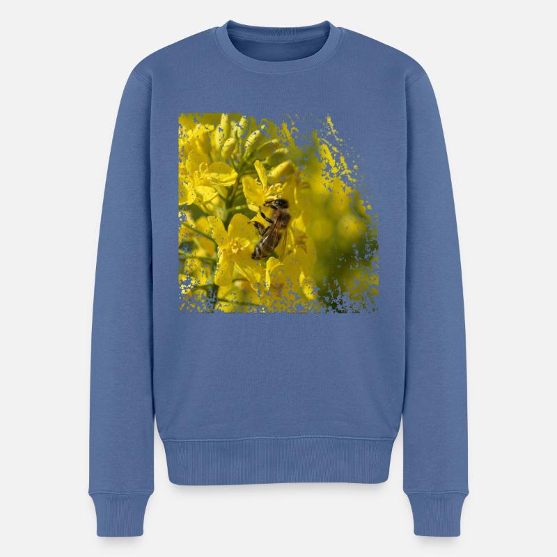Biene auf Rapsblüte - Männer Premium Bio Pullover - Taubenblau
