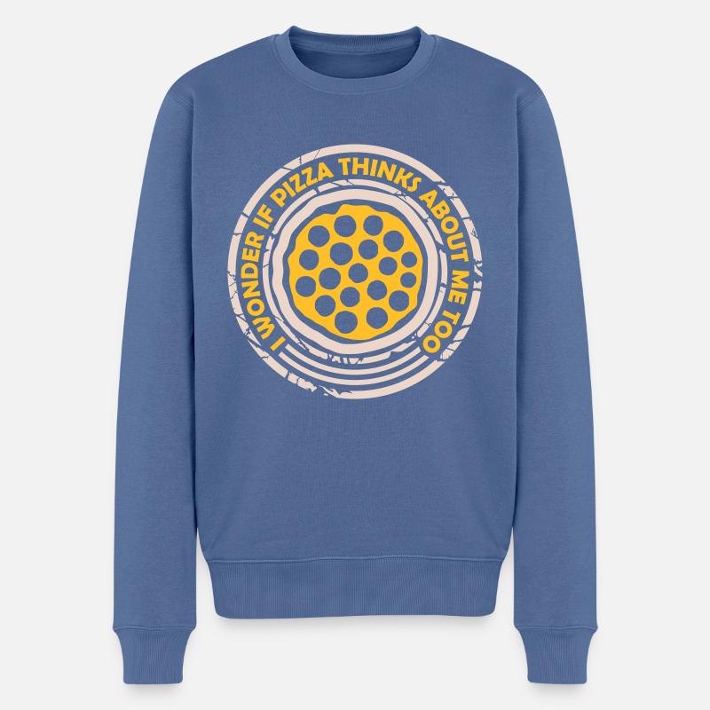 pizza thinks about me - Männer Premium Bio Pullover - Taubenblau