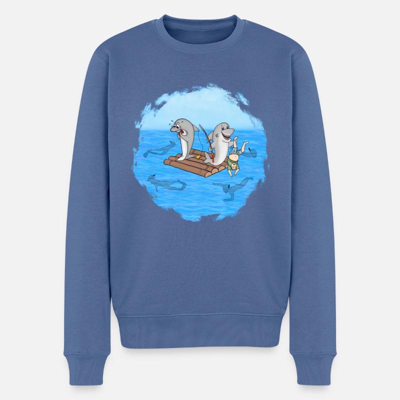 Requins sur radeau - Pull Premium bio Homme - bleu pigeon