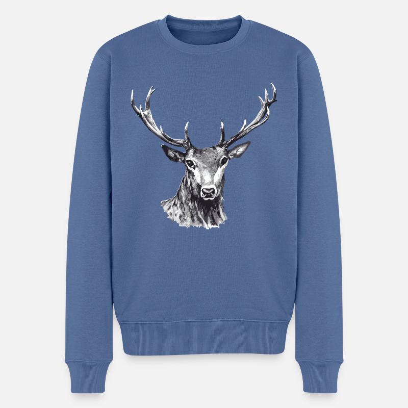 Hirsch - Männer Premium Bio Pullover - Taubenblau