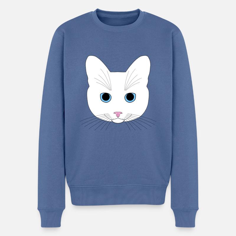 Chat blanc - Pull Premium bio Homme - bleu pigeon
