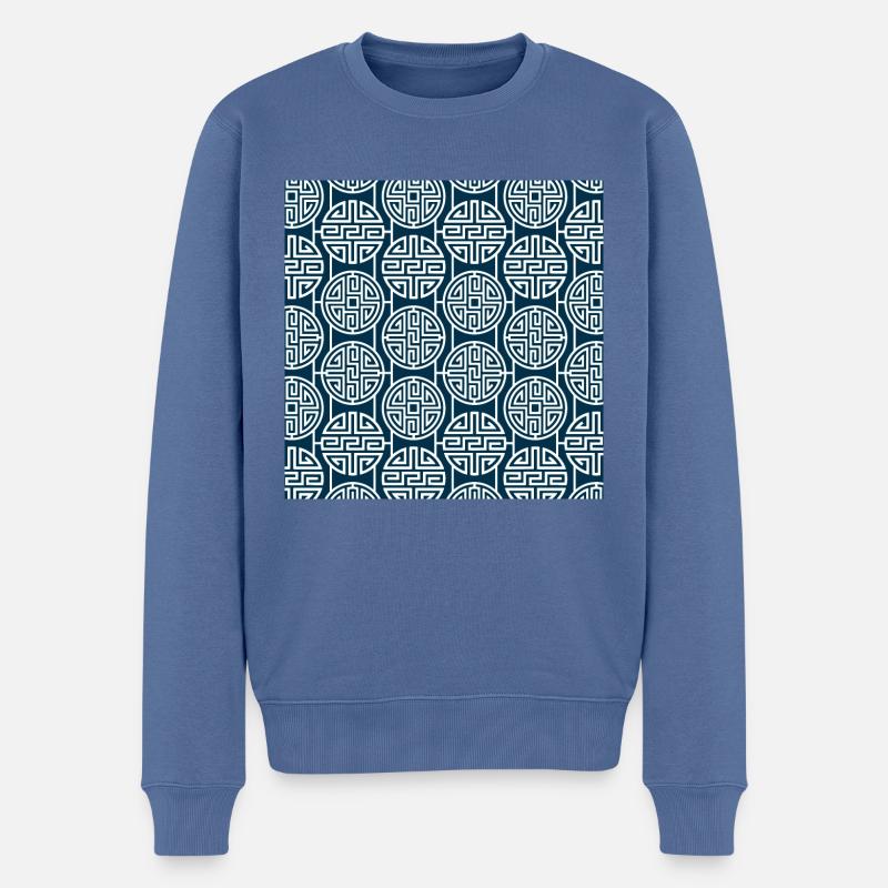 Chinesisches Muster - Männer Premium Bio Pullover - Taubenblau
