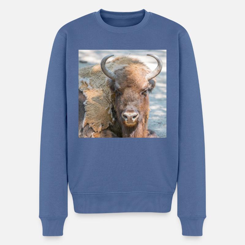 Amerikanischer Bison Europäischer Wisent - Männer Premium Bio Pullover - Taubenblau