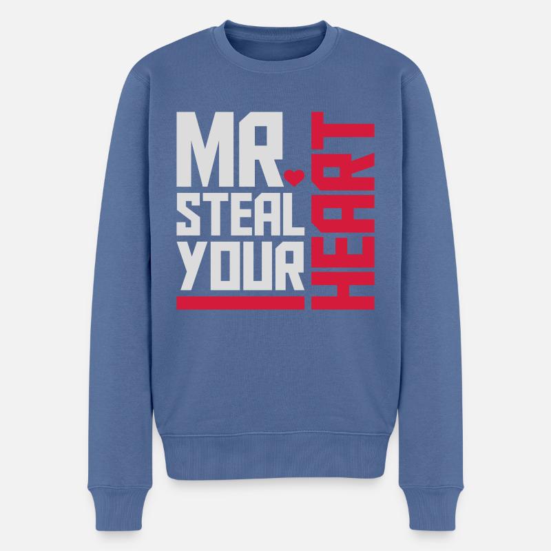 mr steal your heart - Männer Premium Bio Pullover - Taubenblau