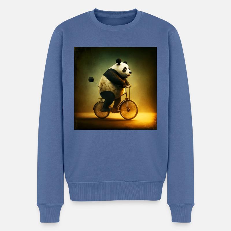 Fröhlicher Panda auf dem Fahrrad - Männer Premium Bio Pullover - Taubenblau