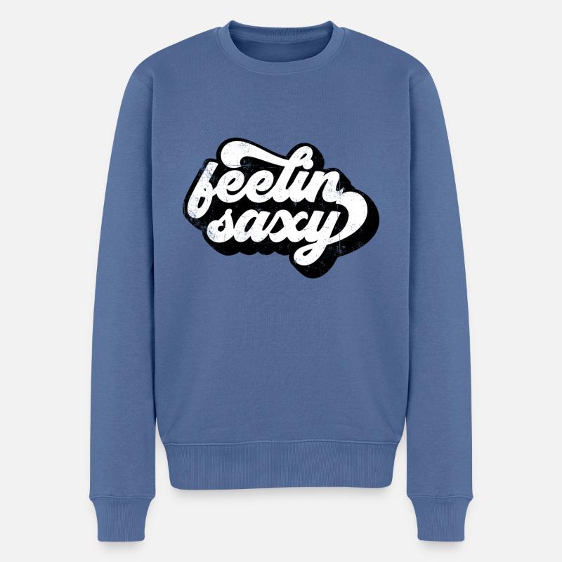 Feelin Saxy Saxo Saxophonist Spruch - Männer Premium Bio Pullover - Taubenblau