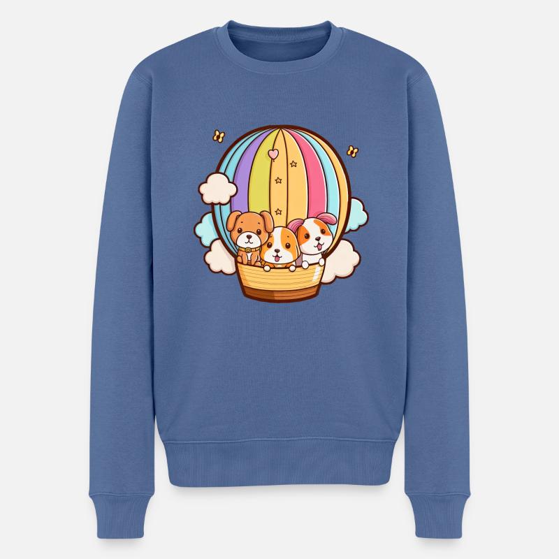 Hundebabys im Heißluftballon - Männer Premium Bio Pullover - Taubenblau