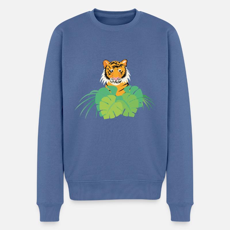 Tiger - Männer Premium Bio Pullover - Taubenblau