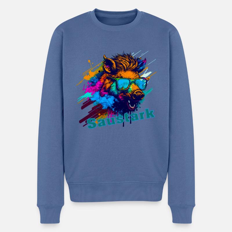 Saustarkes Wildschwein - Männer Premium Bio Pullover - Taubenblau