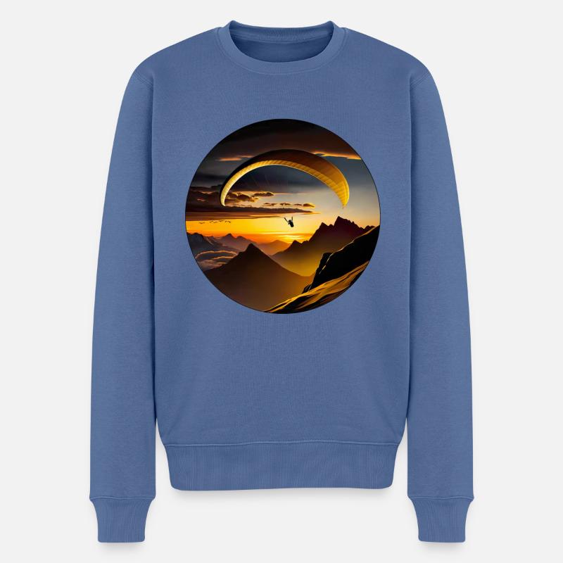 Beim Paragliding in den Bergen - Männer Premium Bio Pullover - Taubenblau