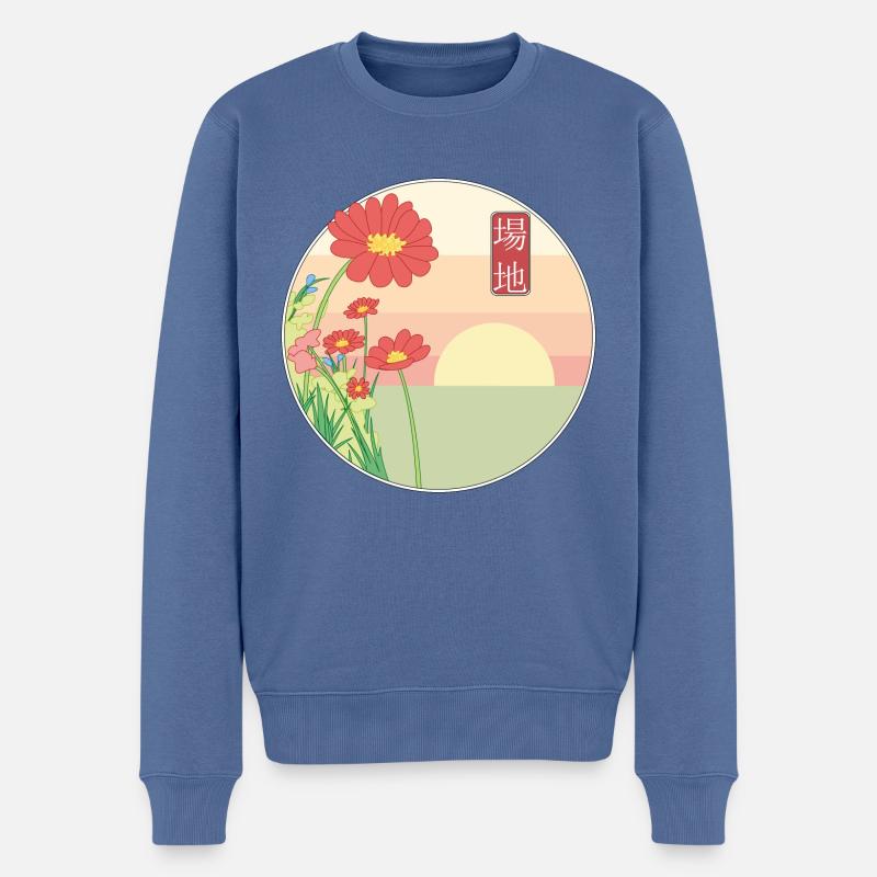 Feldblumen im Sonnenaufgang - Männer Premium Bio Pullover - Taubenblau