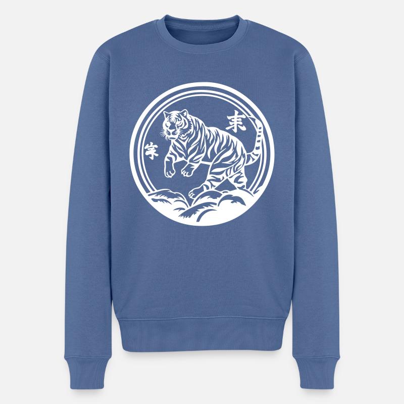 Tiger China - Männer Premium Bio Pullover - Taubenblau