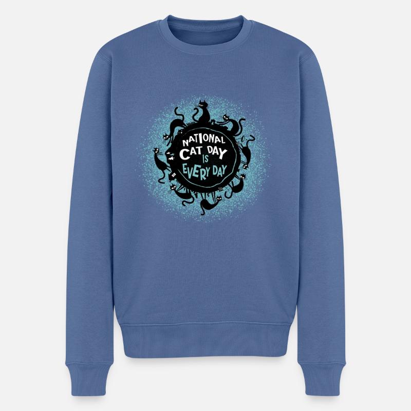 Der Nationale Tag der Katze ist jeden Tag. - Männer Premium Bio Pullover - Taubenblau