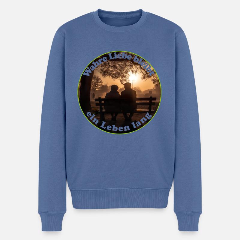 Wahre Liebe bleibt ein Leben lang - Männer Premium Bio Pullover - Taubenblau