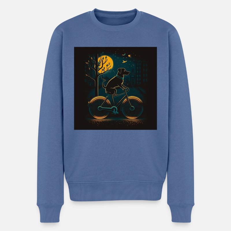 Chien à vélo la nuit - Pull Premium bio Homme - bleu pigeon