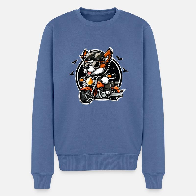 Doux chien sur une moto - Pull Premium bio Homme - bleu pigeon