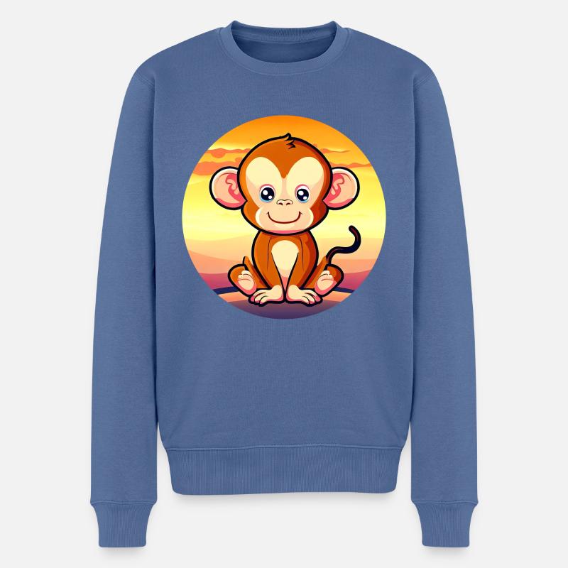 Mignon Singe Chimpanzé Sunset Design - Pull Premium bio Homme - bleu pigeon