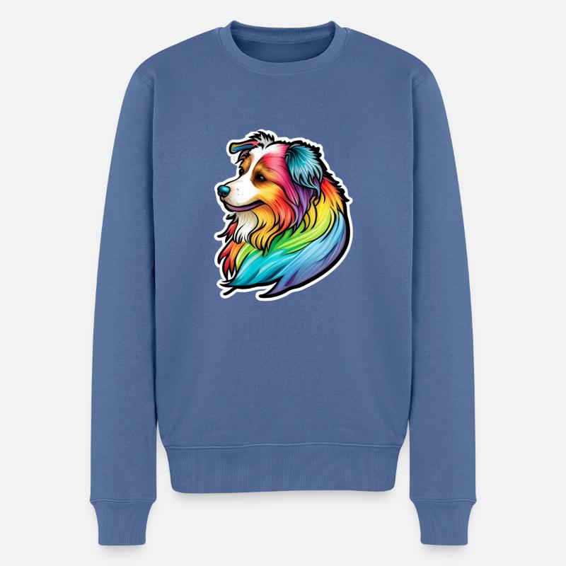 Netter Regenbogenhund - Männer Premium Bio Pullover - Taubenblau