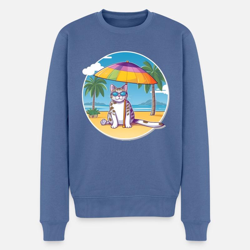 Chat de plage - Pull Premium bio Homme - bleu pigeon