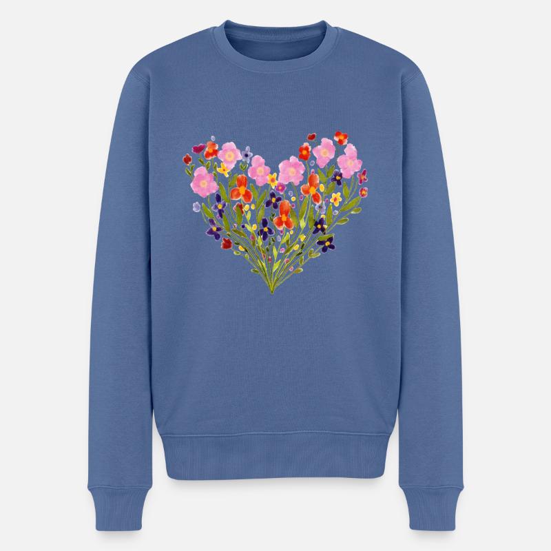 Aquarell Blumen-Herz - Männer Premium Bio Pullover - Taubenblau