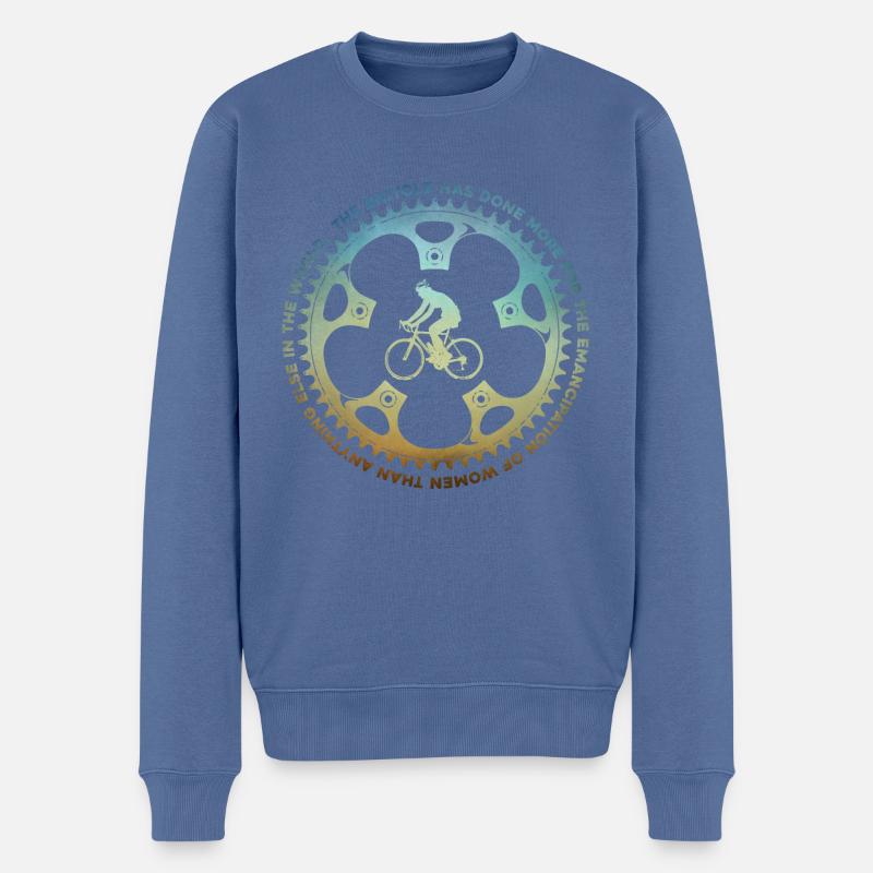 Fahrrad und Frau - Männer Premium Bio Pullover - Taubenblau