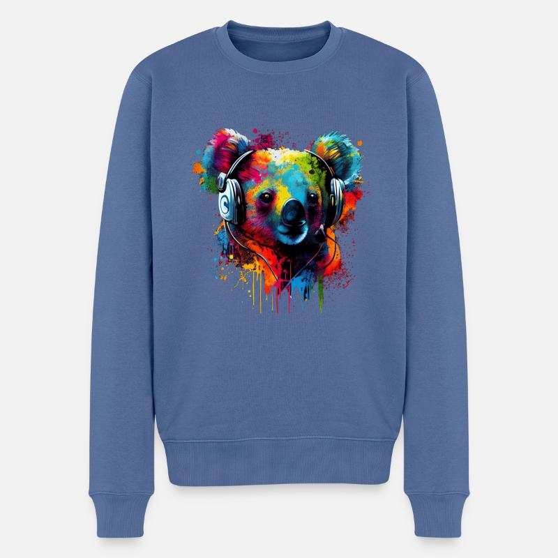 Koala ours avec écouteurs - Pull Premium bio Homme - bleu pigeon