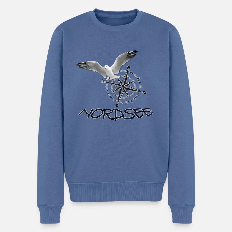 Nordsee - Möwe mit Kompass - Männer Premium Bio Pullover - Taubenblau