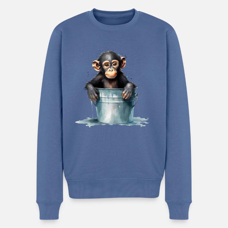 Affe sucht Abkühlung - Männer Premium Bio Pullover - Taubenblau