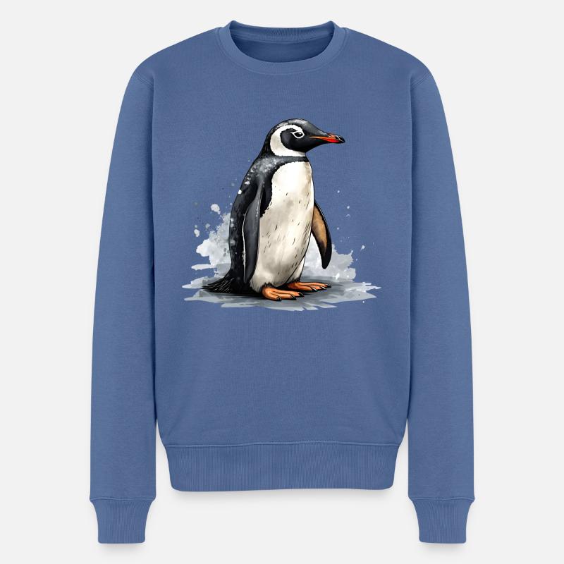 Pinguin auf Eisscholle - Männer Premium Bio Pullover - Taubenblau
