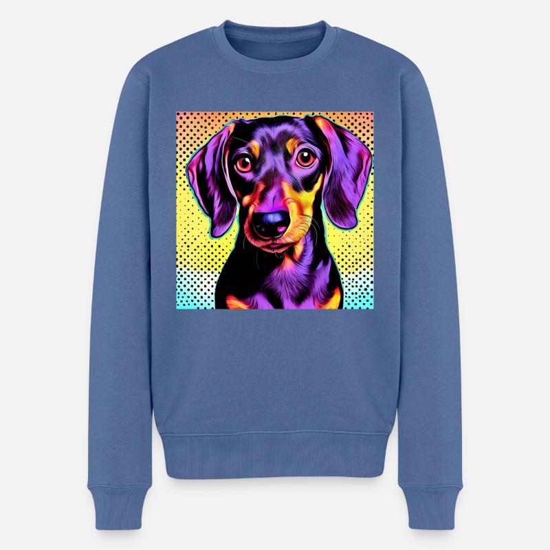 Teckel Pop Art - Pull Premium bio Homme - bleu pigeon