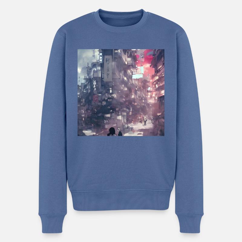 Tokyo City Art - Männer Premium Bio Pullover - Taubenblau