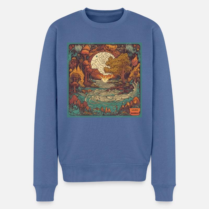 Naturgewalten - bunter Holzschnitt - Männer Premium Bio Pullover - Taubenblau