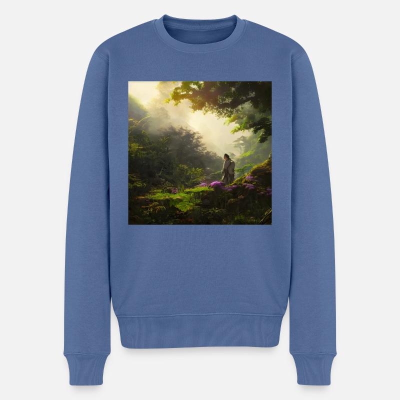 Foggy Valley Monk - Männer Premium Bio Pullover - Taubenblau