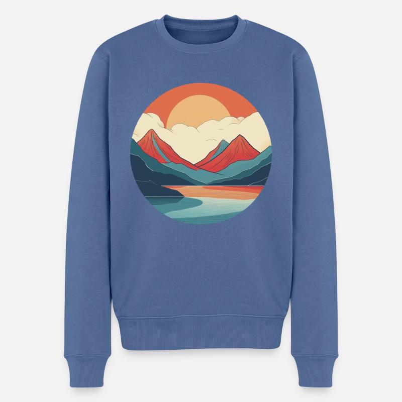 Berge mit Sonnenuntergang - Männer Premium Bio Pullover - Taubenblau
